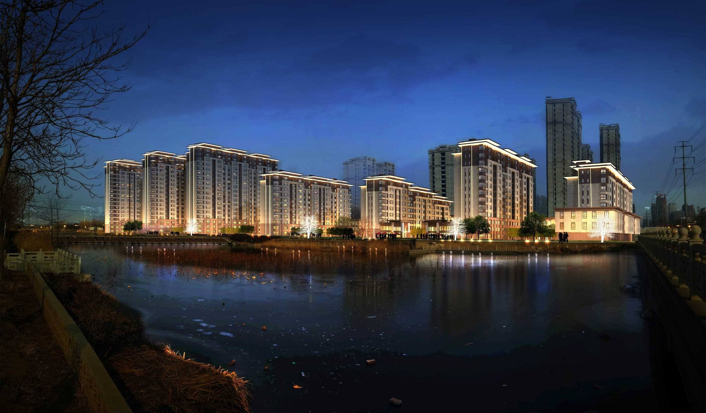 Dingtai Palace across the river at night