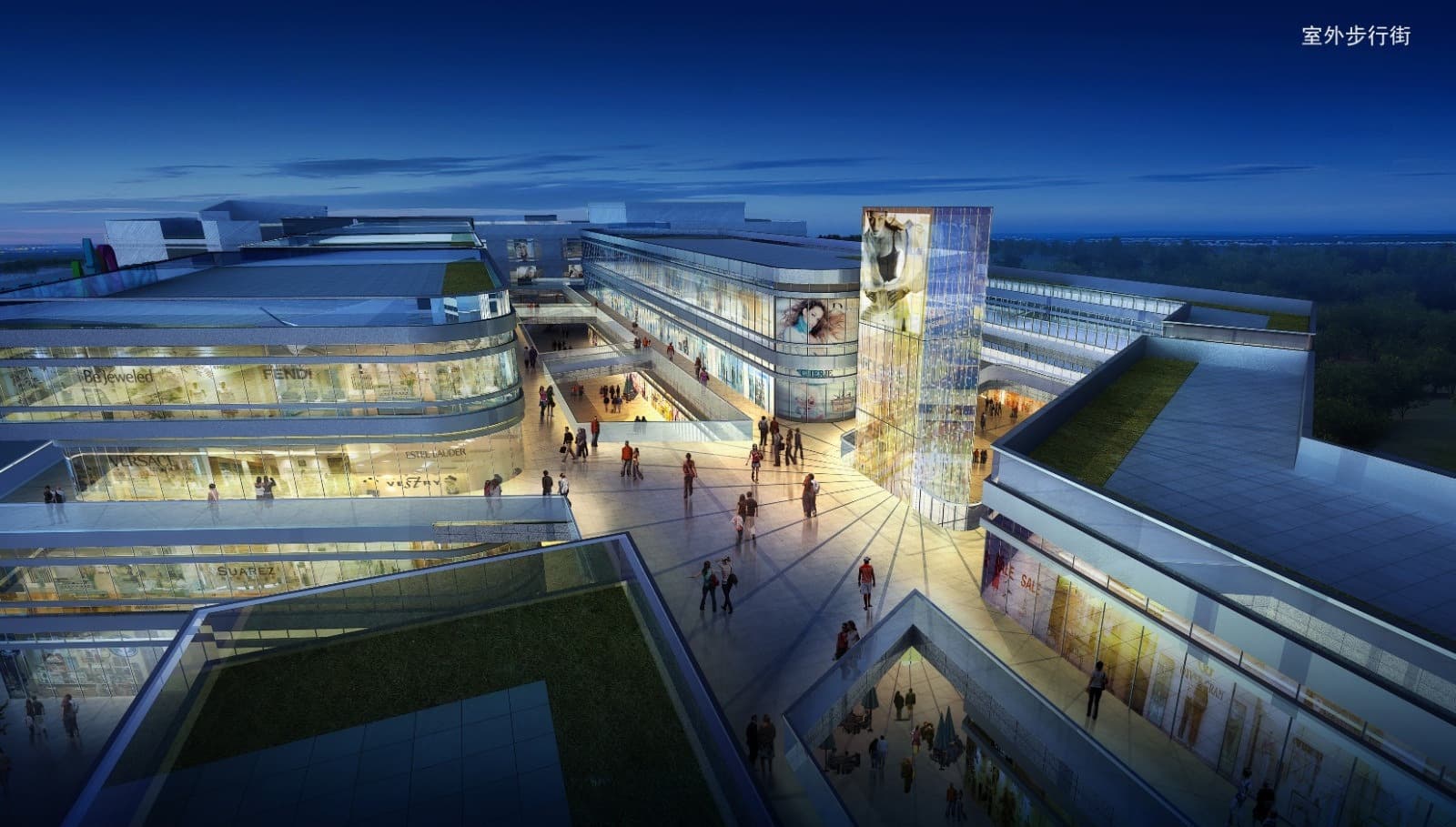 The outdoor street at night, rendering