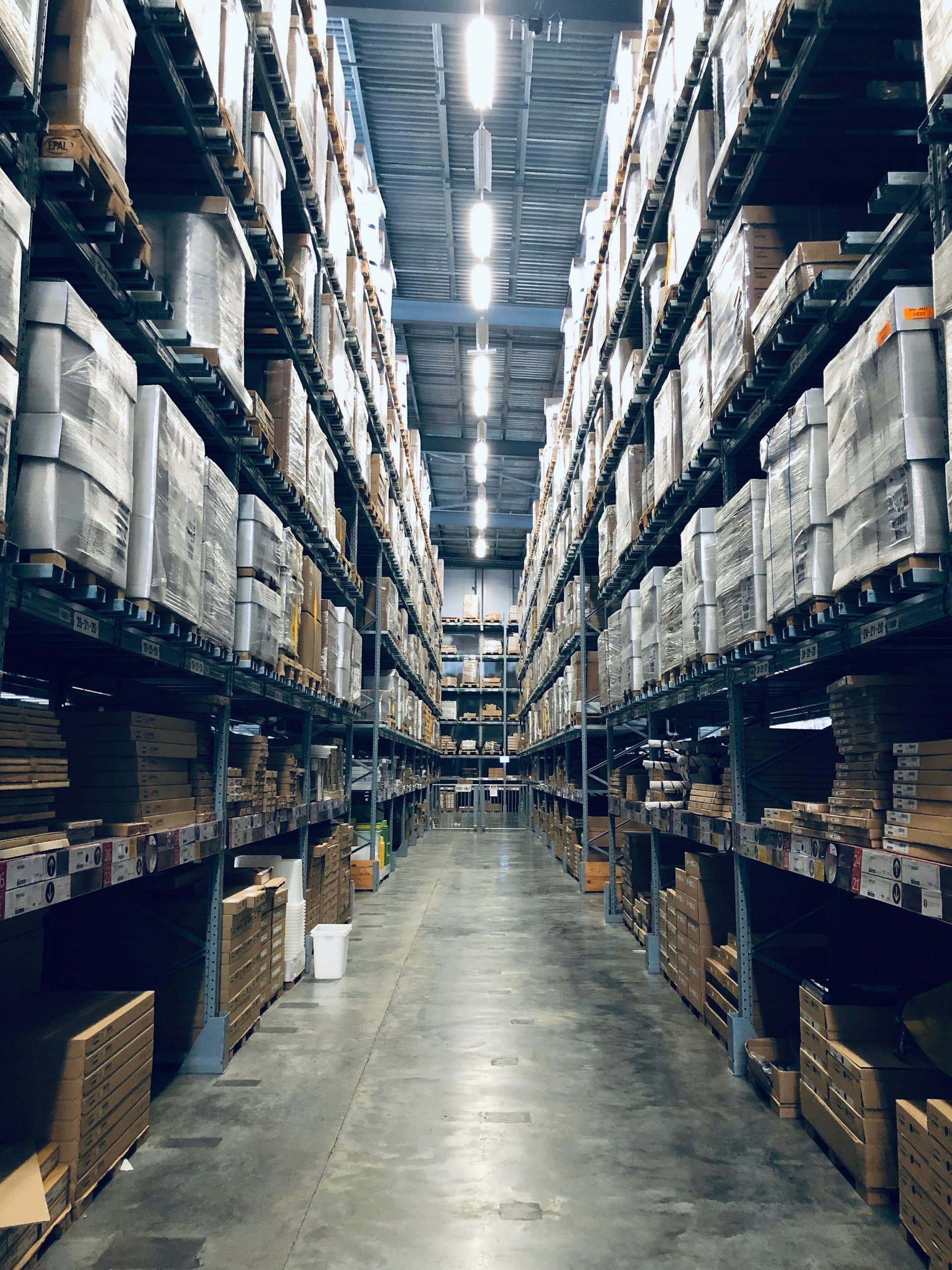 An aisle in a logistics warehouse