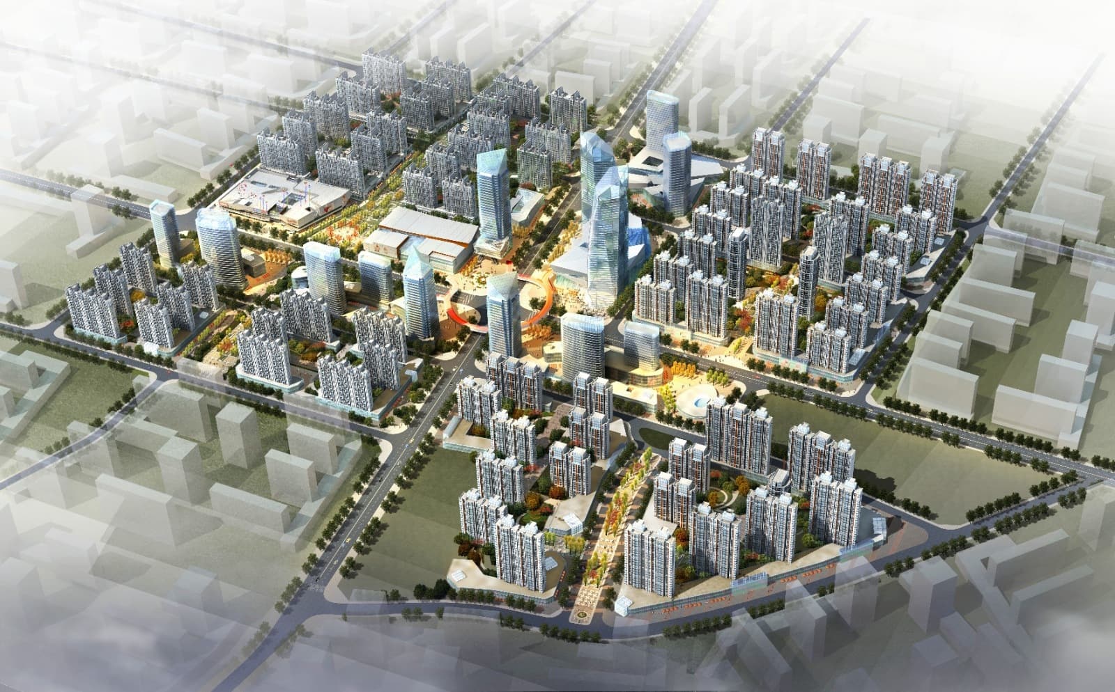 Diamond City masterplan, daytime aerial rendering