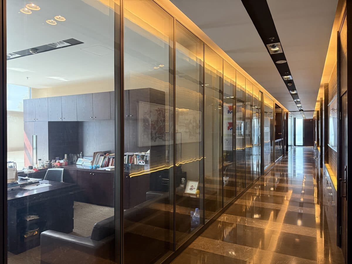 Offices behind glass
