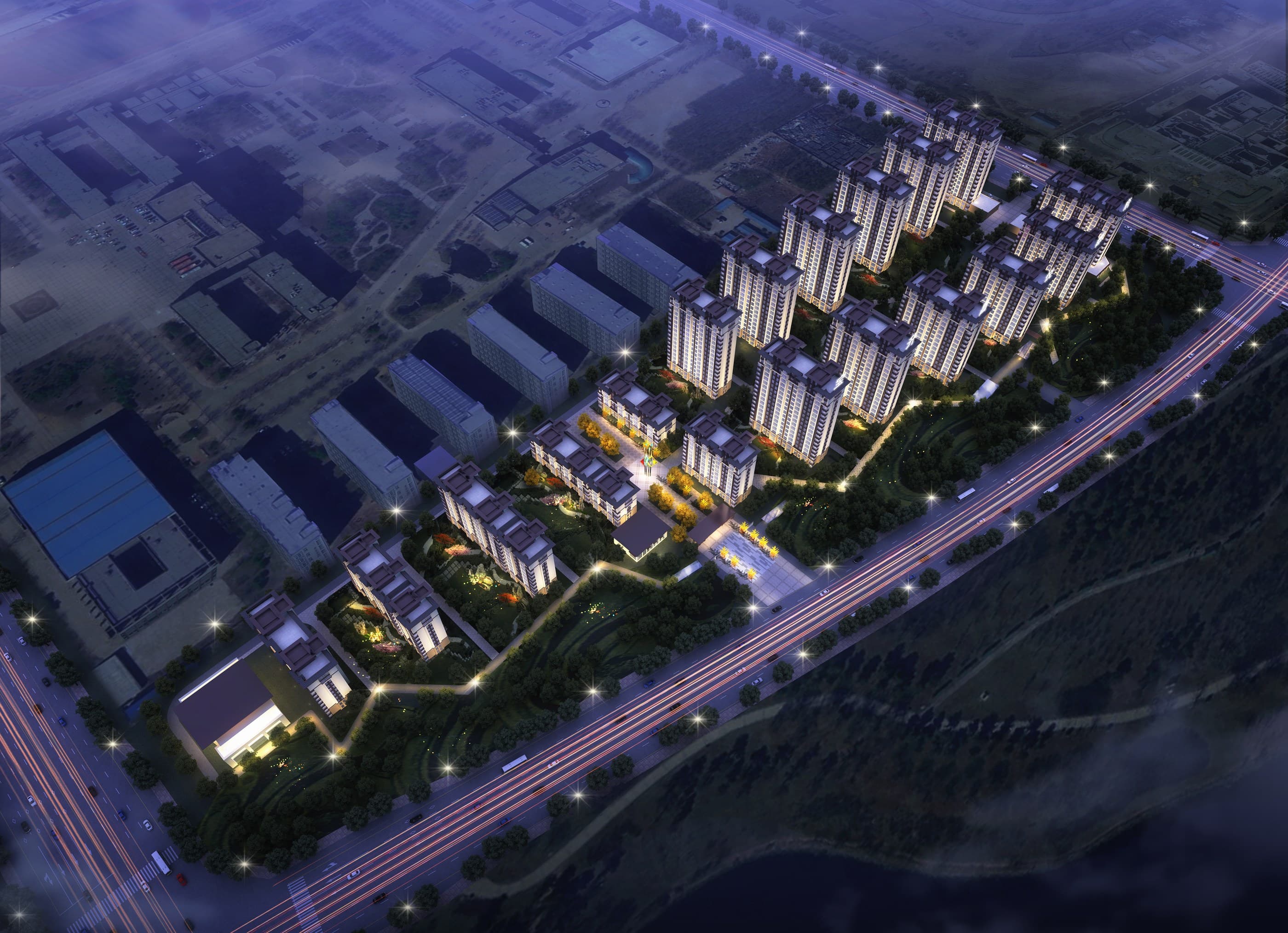 Aerial rendering, night