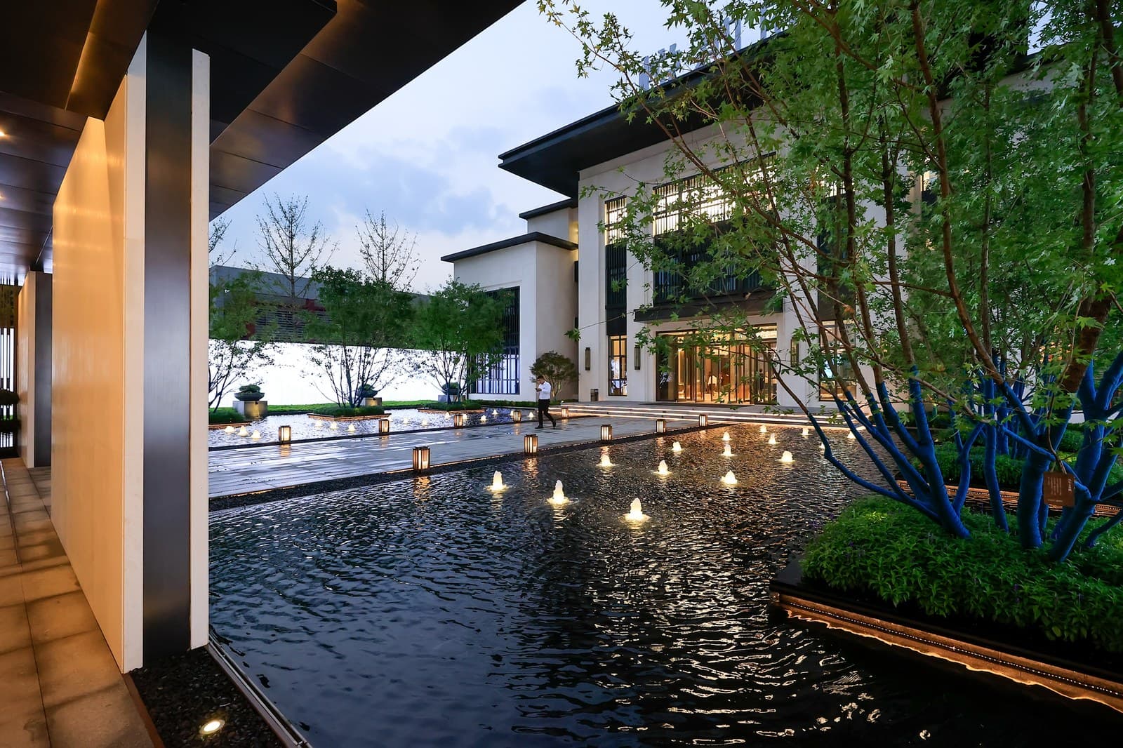 Marketing centre: the water court at night
