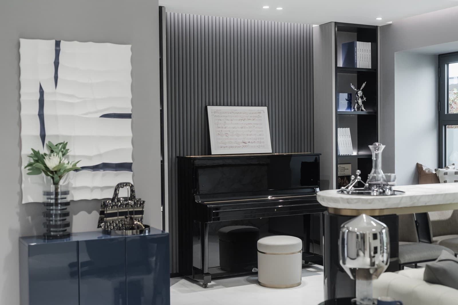 Delivered show home: living area with piano