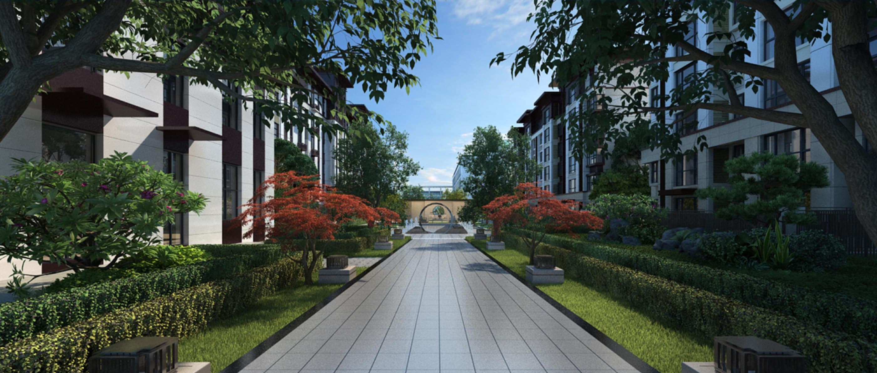 The tree-lined walk, rendering