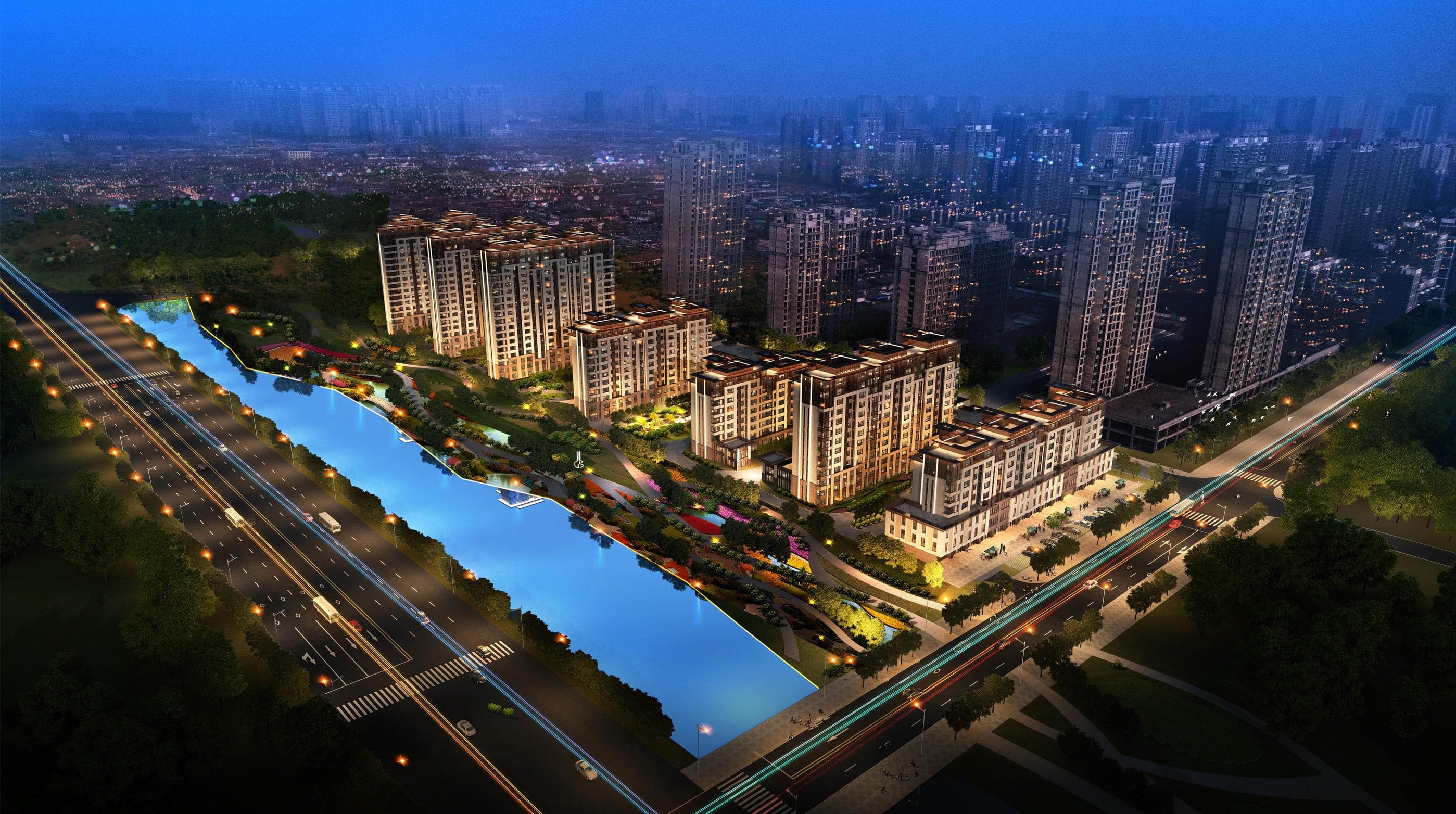 Dingtai Palace, aerial view at night