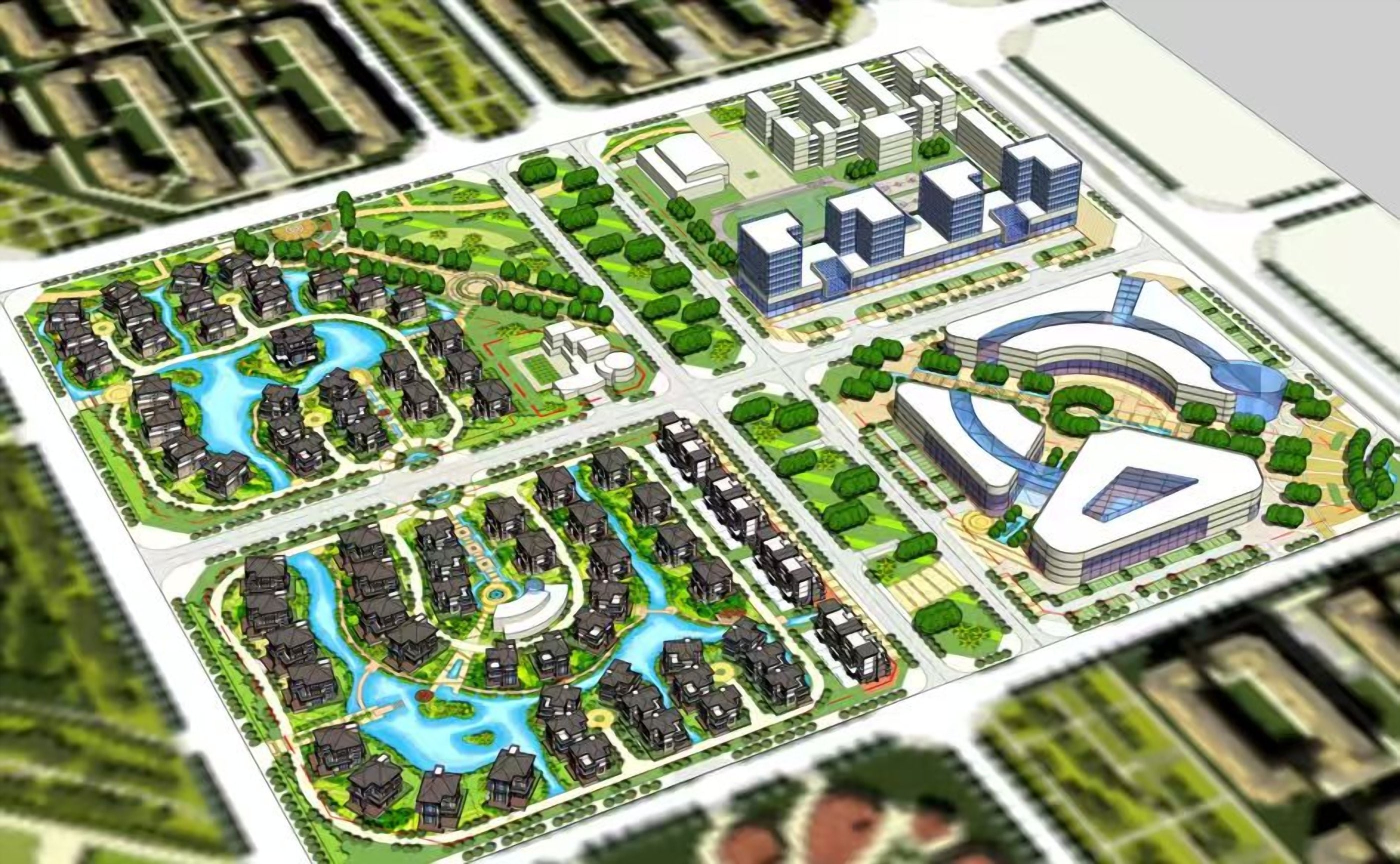 Nanhu Eco Town, district aerial