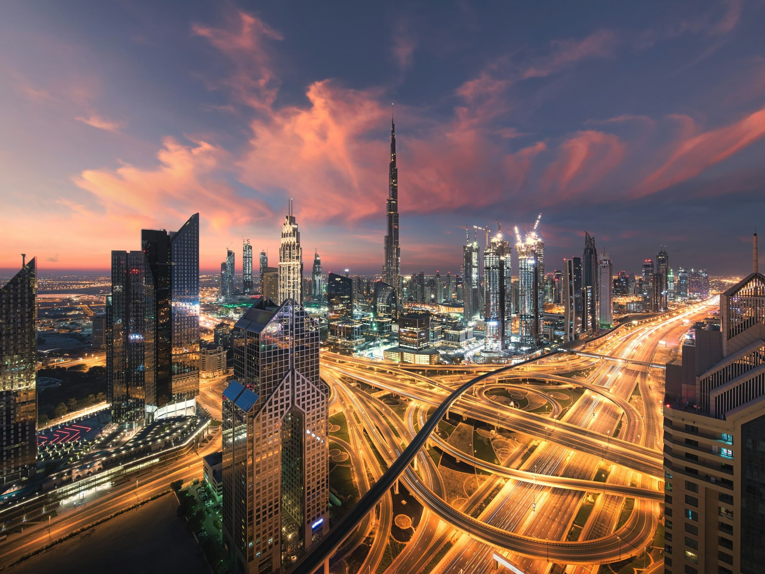 Dubai's skyline at dusk