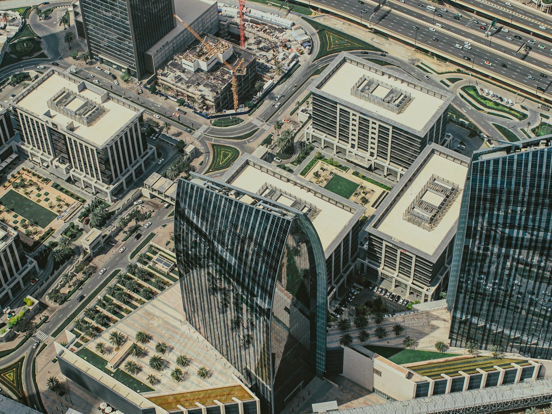A modern business district from the air